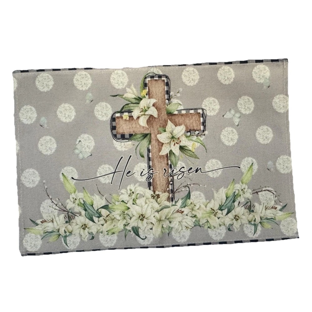 Easter Placemats Set of 6 Farmhouse Bunny Spring Table Decor Gingham Floral - Picture 5 of 8